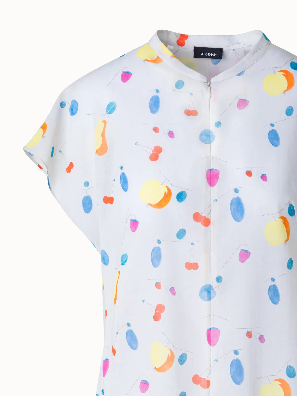 Cap Sleeve Cotton Blouse with Fruits Print Akris