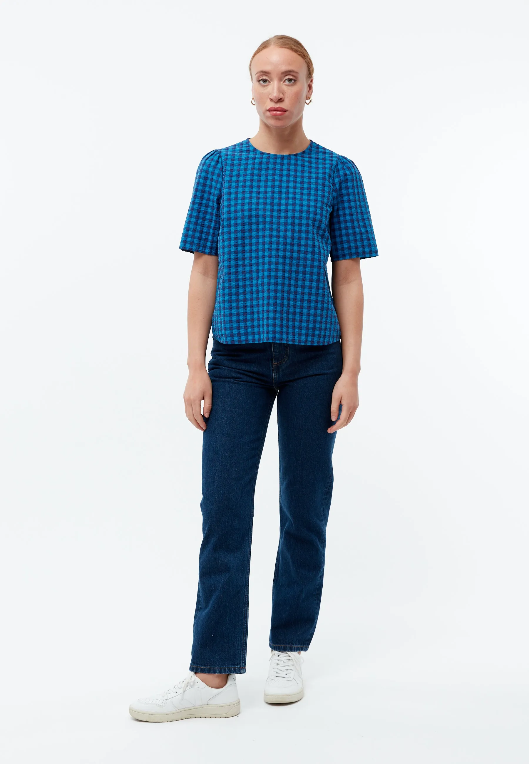 Checked blouse GBGRETEL out of Seersucker organic cotton Givn Berlin