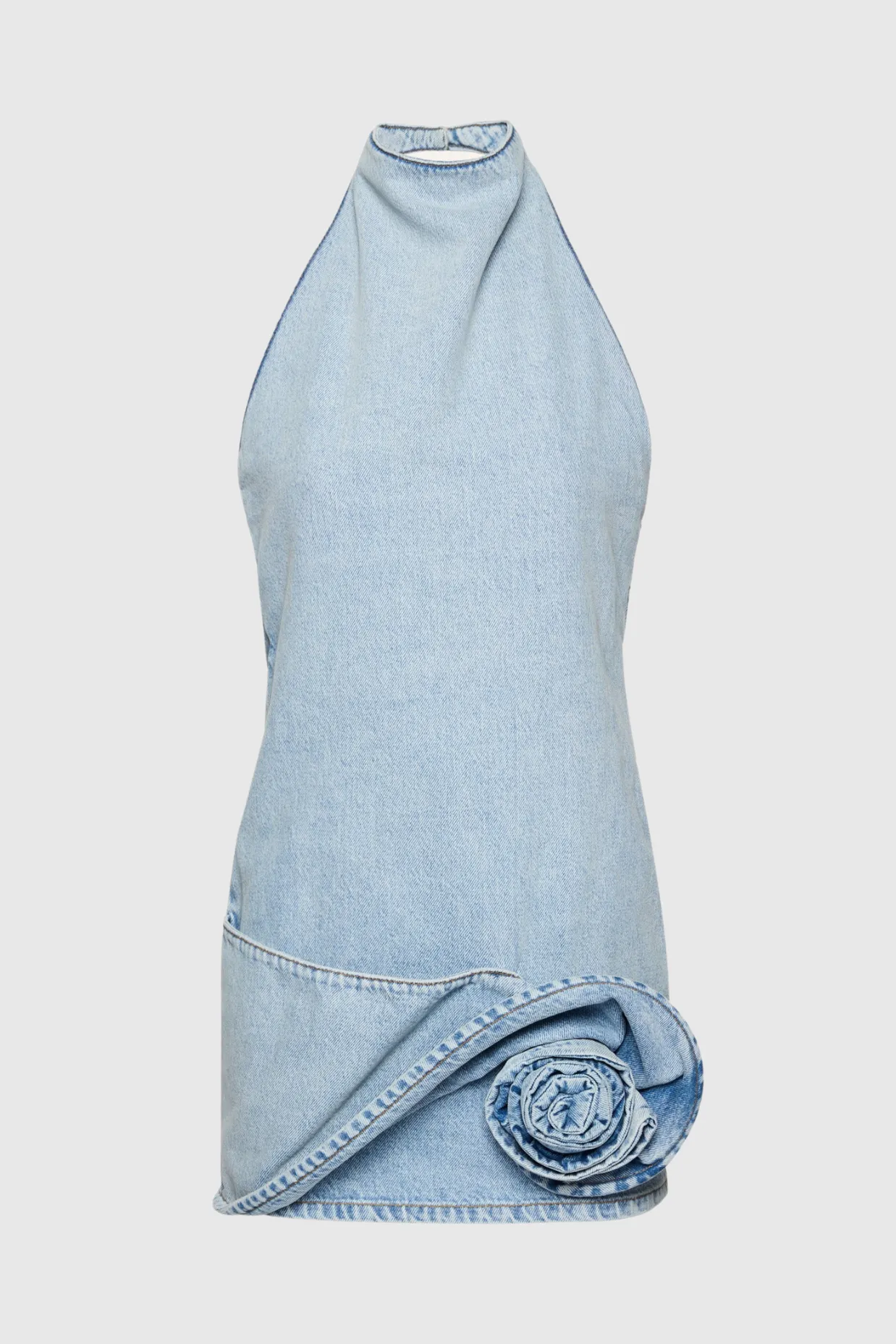 Christell Floral Appliqu Halter Denim Mini Dress Gloria Lanvin