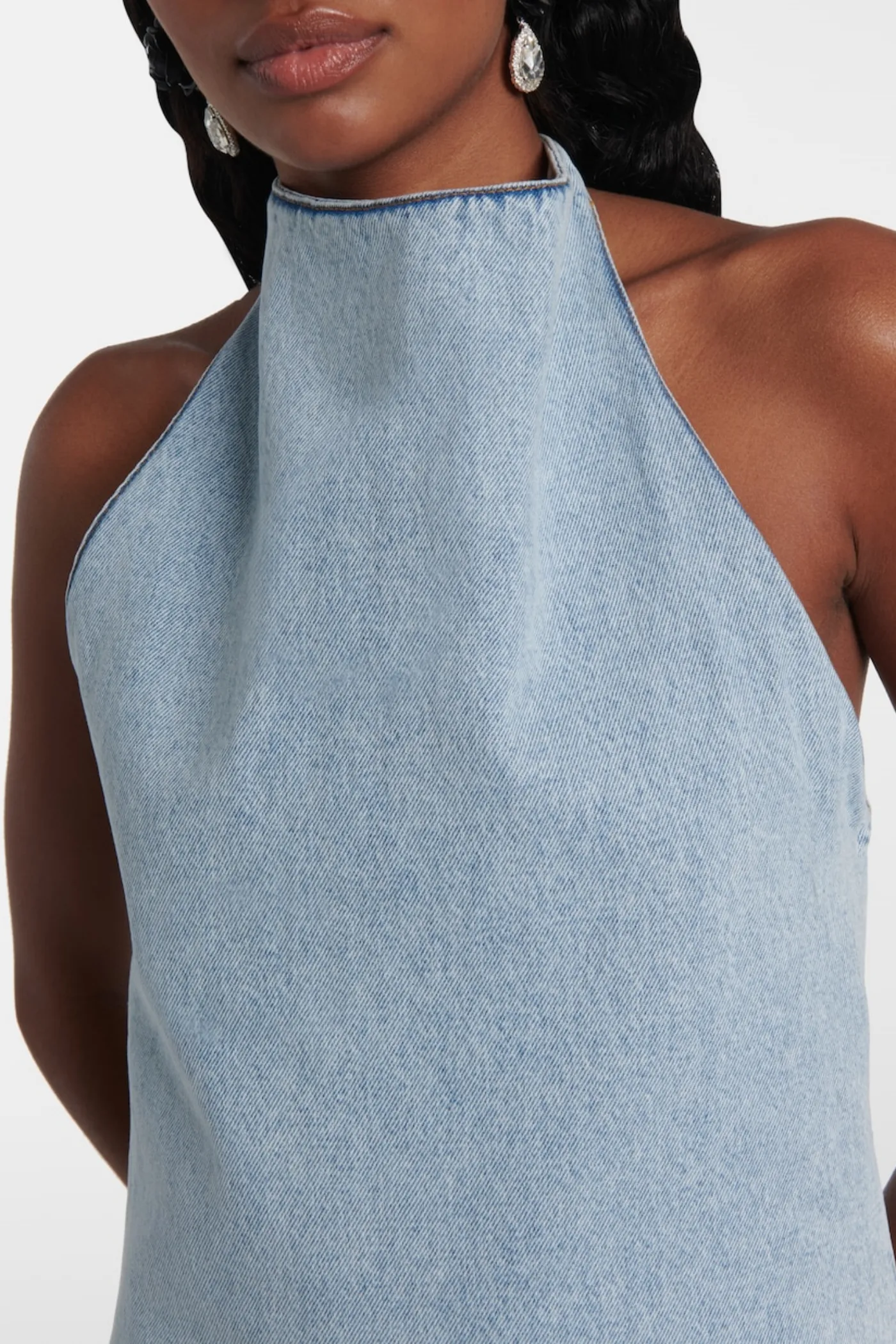 Christell Floral Appliqu Halter Denim Mini Dress Gloria Lanvin