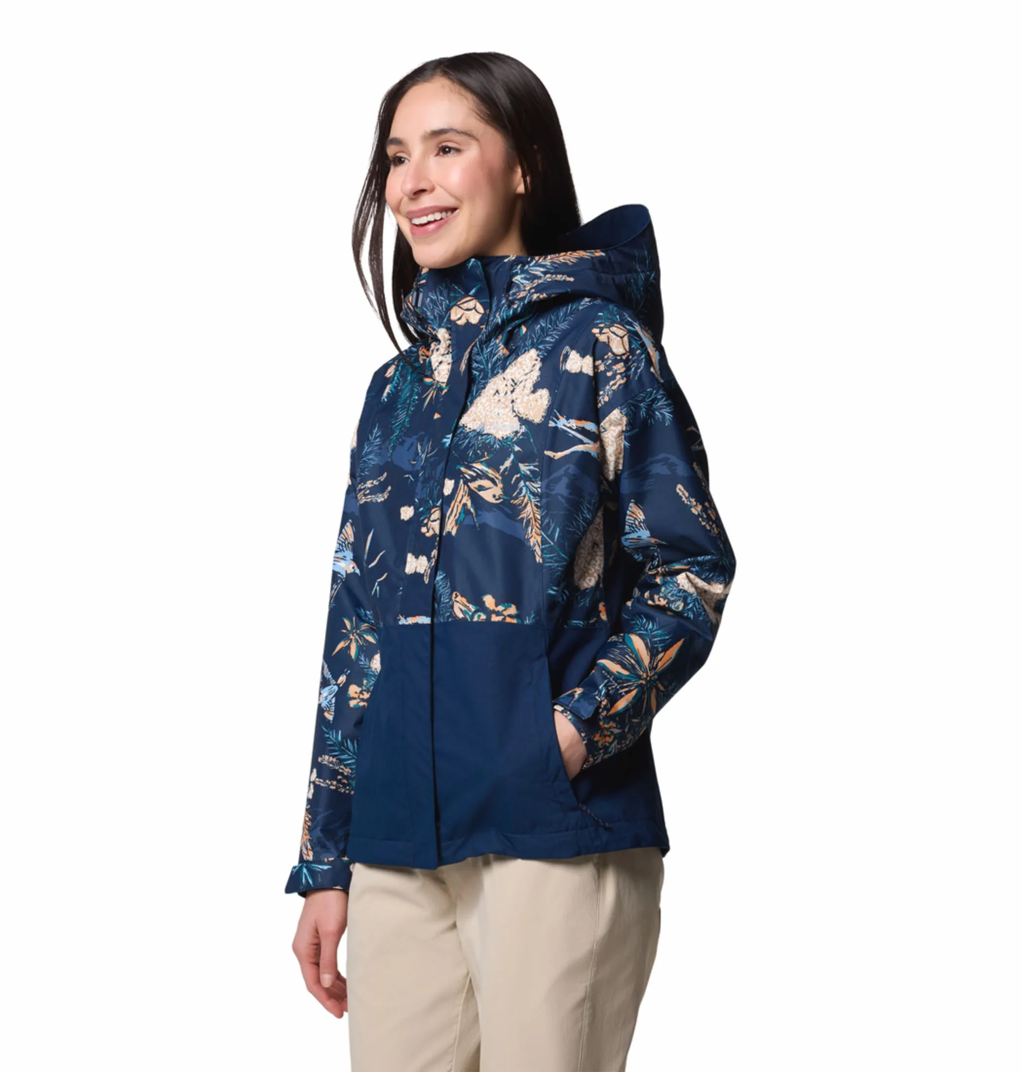 Columbia Women Blue Omni-Tech Hikebound Printed Waterproof Rain Jacket