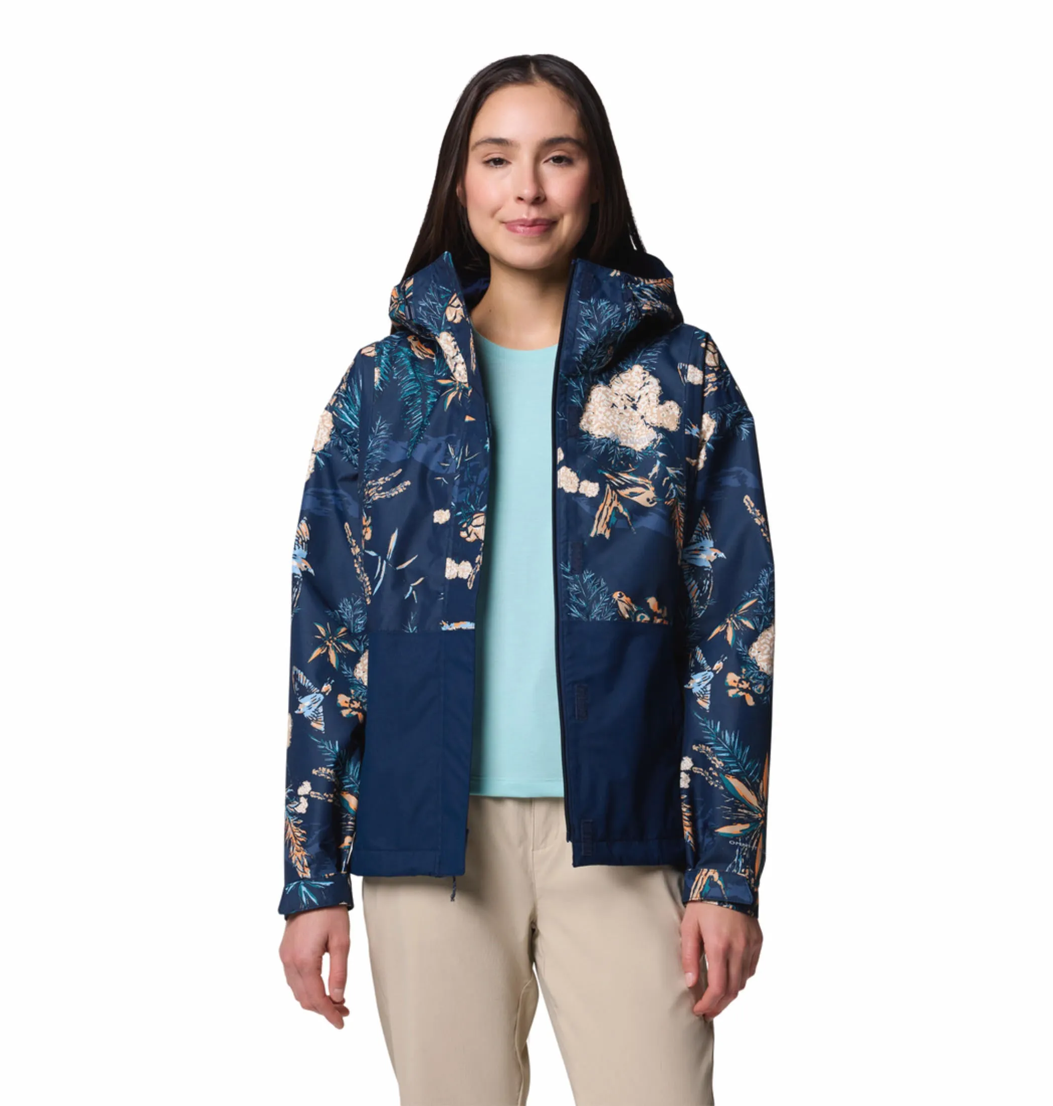 Columbia Women Blue Omni-Tech Hikebound Printed Waterproof Rain Jacket