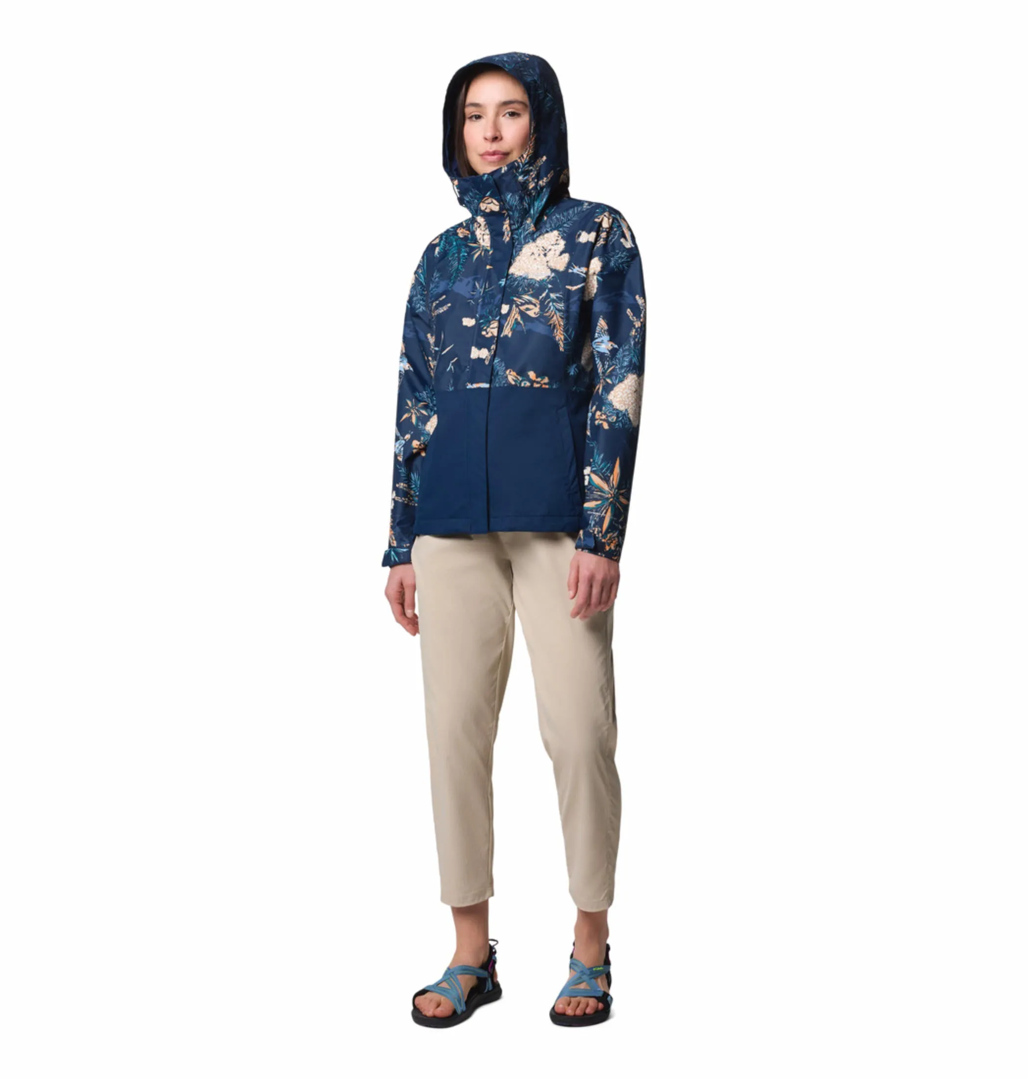 Columbia Women Blue Omni-Tech Hikebound Printed Waterproof Rain Jacket