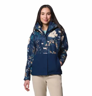 Columbia Women Blue Omni-Tech Hikebound Printed Waterproof Rain Jacket