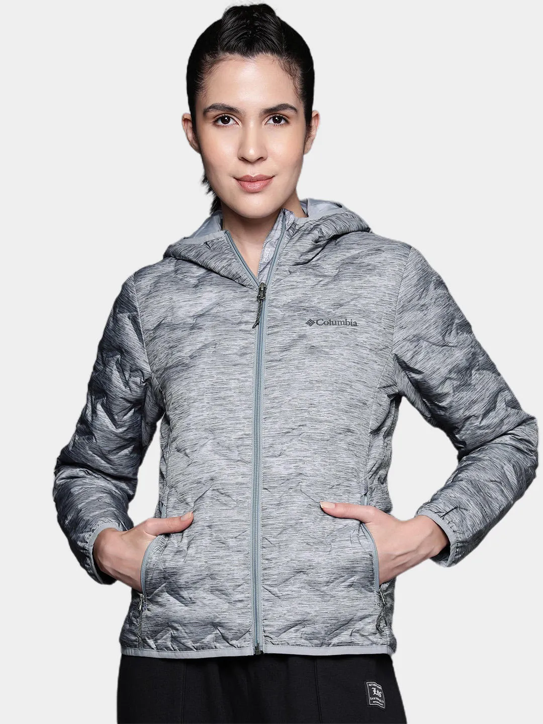 Columbia Women Grey Omni-Heat Reflective Delta Ridge Hooded Down Jacket