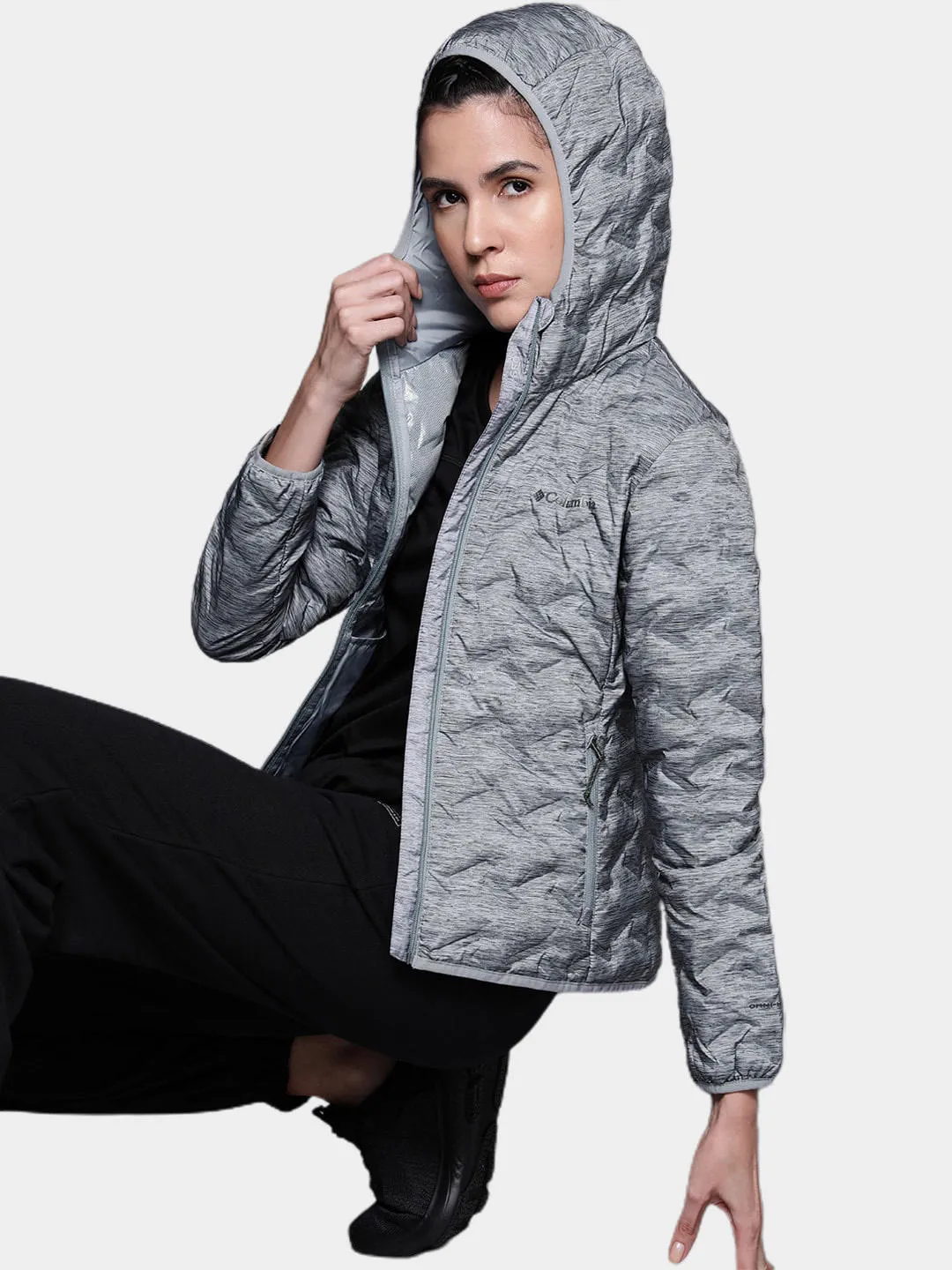 Columbia Women Grey Omni-Heat Reflective Delta Ridge Hooded Down Jacket