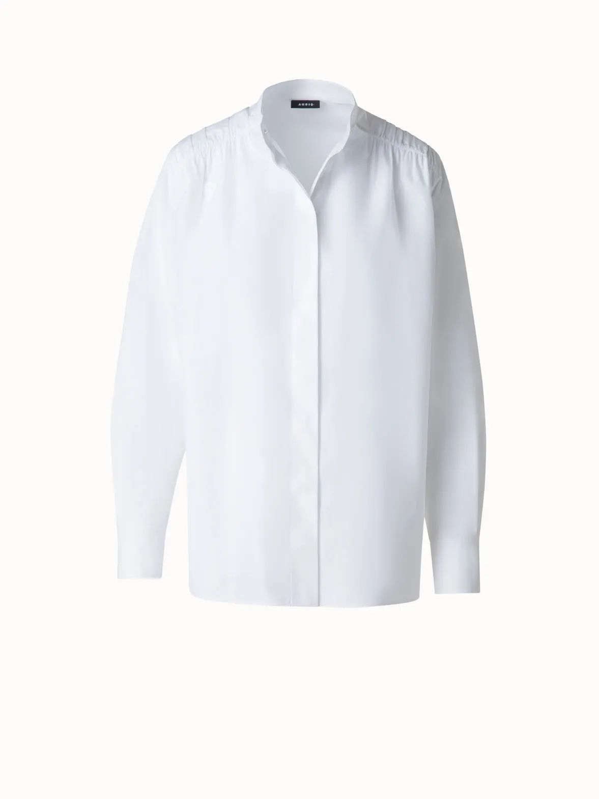 Cotton Blouse with Gathered Shoulder Detail Akris