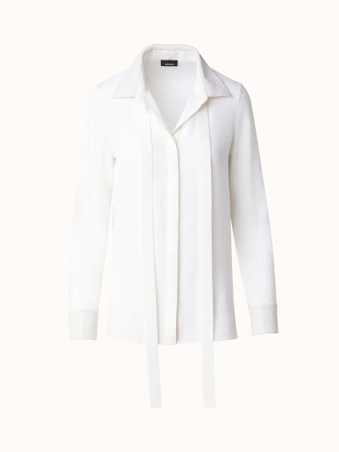 Cotton Blouse with Sequins Collar and Cuffs Akris
