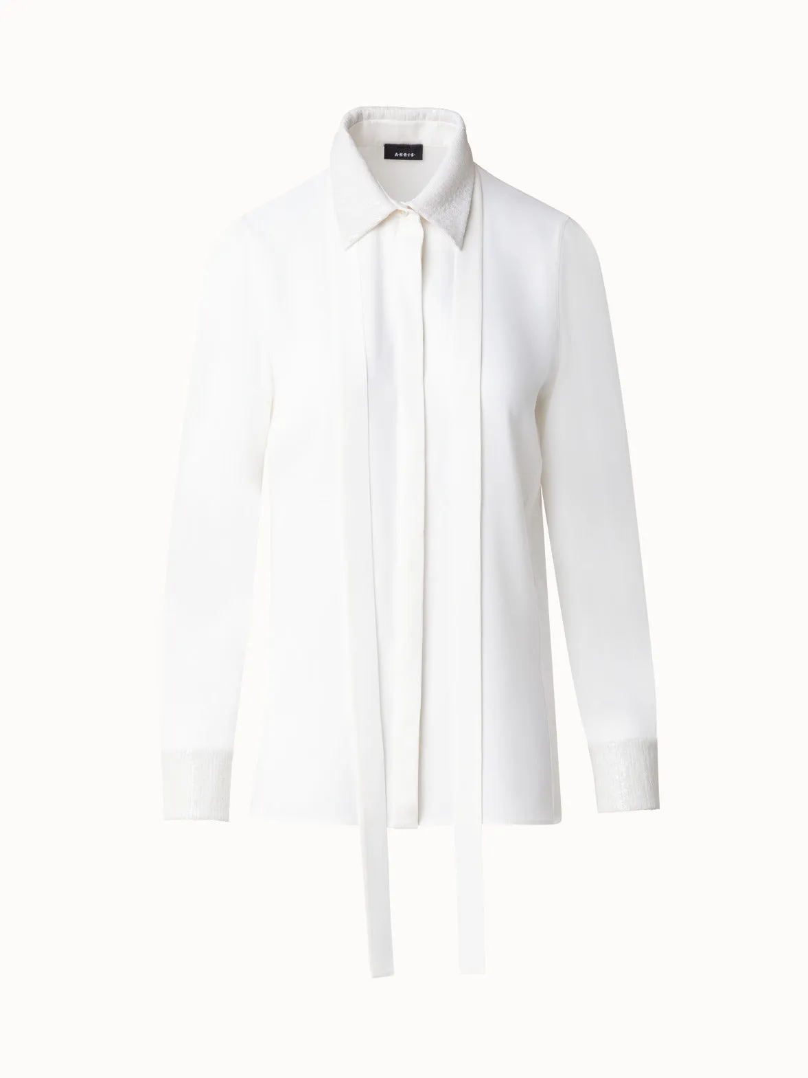 Cotton Blouse with Sequins Collar and Cuffs Akris