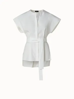 Cotton Silk Poplin Cap Sleeve Blouse Akris