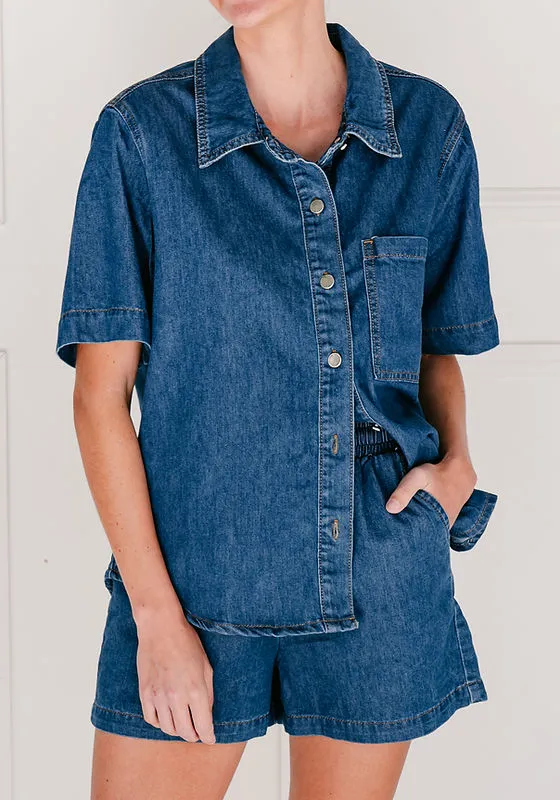 Country Denim Jane Drawstring Shorts - Mid Blue