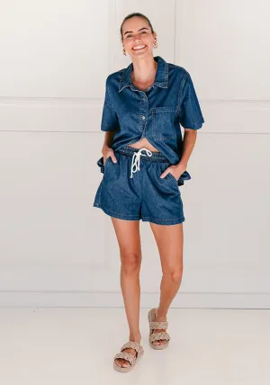 Country Denim Jane Drawstring Shorts - Mid Blue