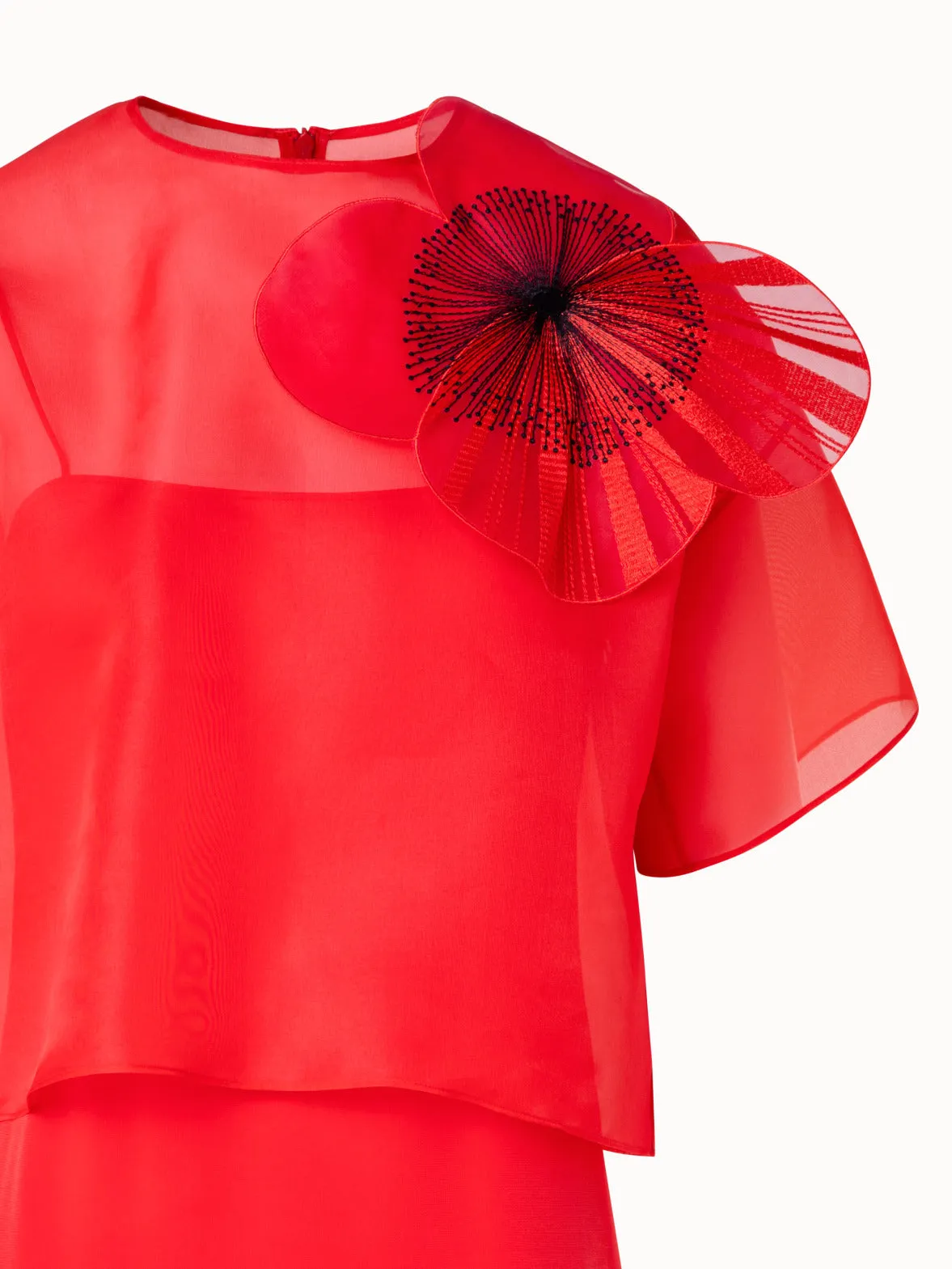 Cropped Blouse in Organza with Poppy Akris