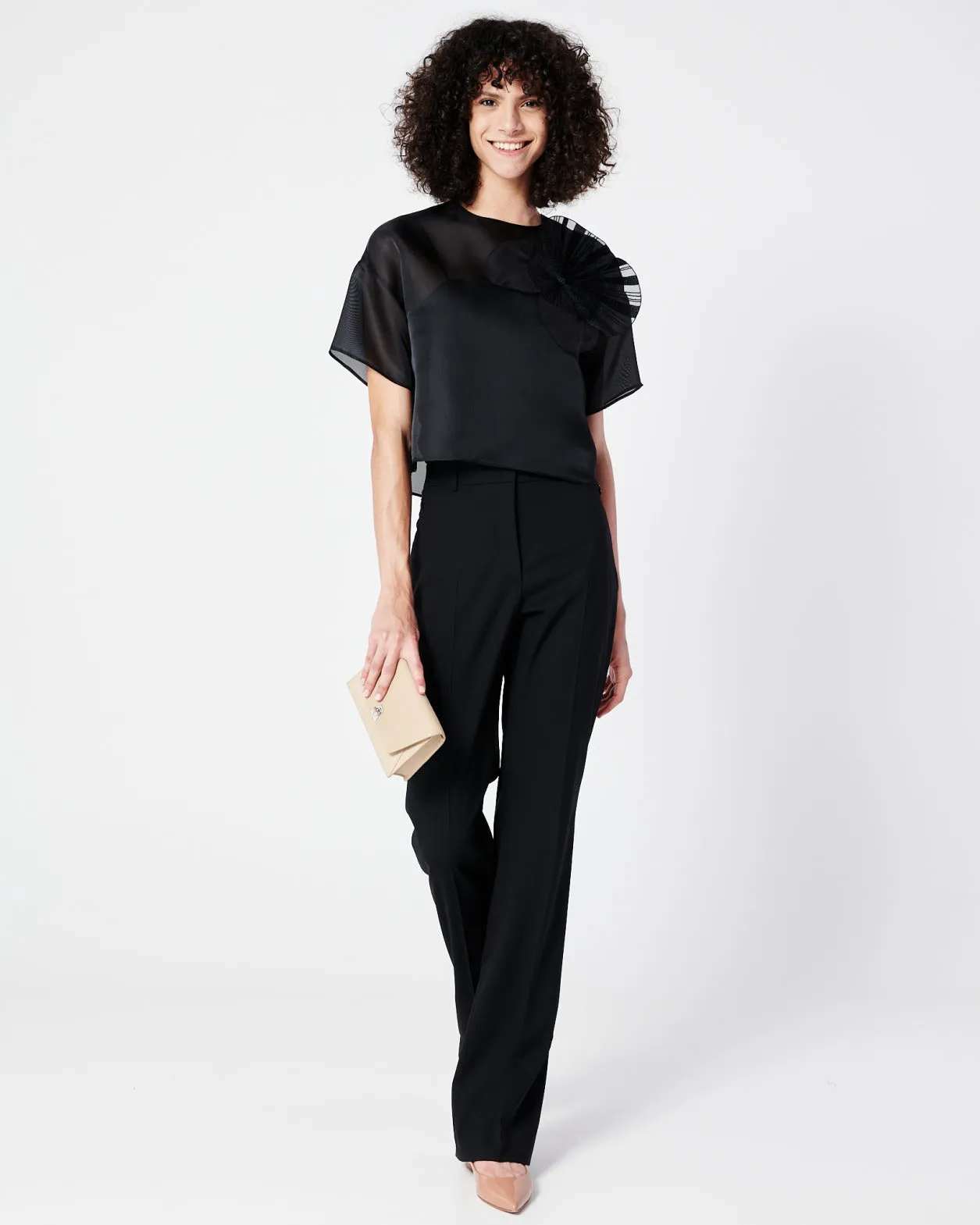 Cropped Blouse in Organza with Poppy Akris