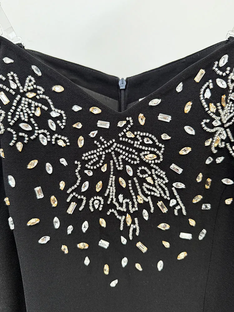 crystal embellished off-shoulder gown in black Gloria Lanvin