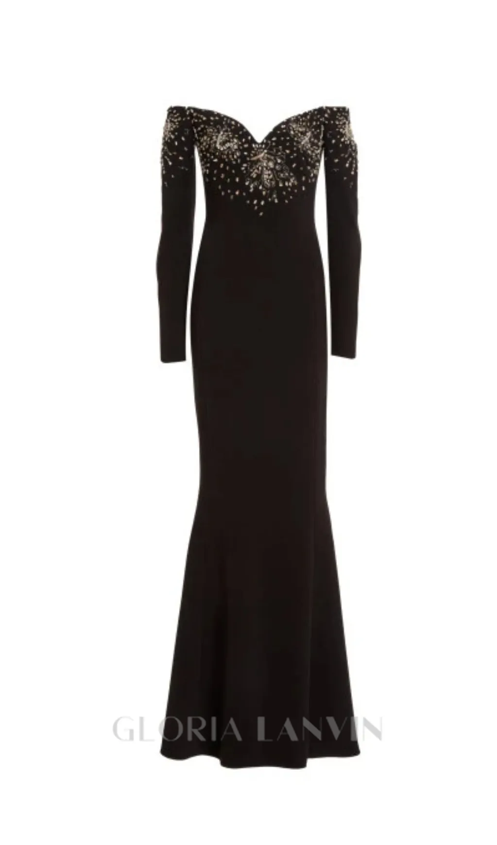 crystal embellished off-shoulder gown in black Gloria Lanvin