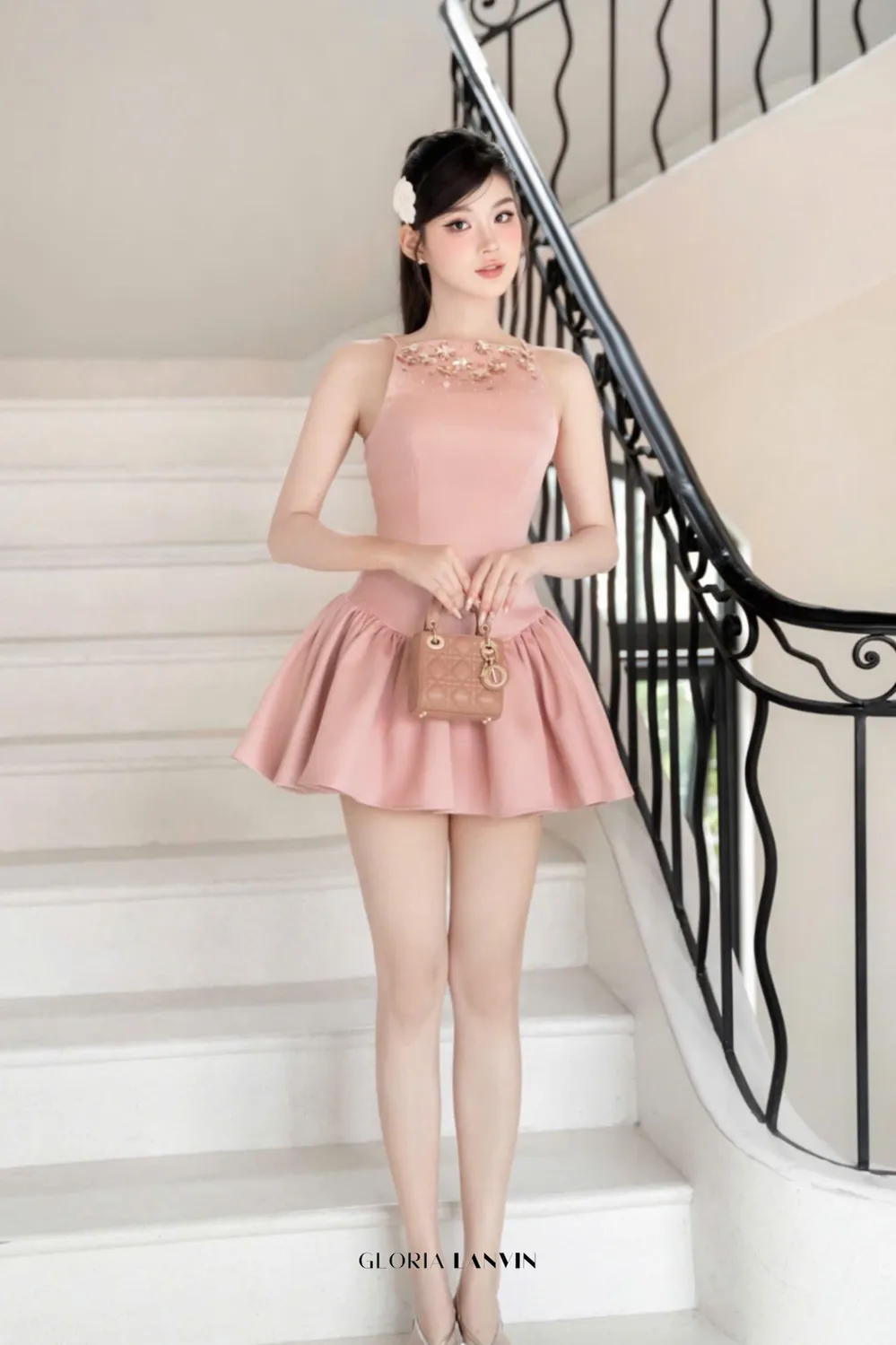 crystal embellished vest mini dress in pink Gloria Lanvin