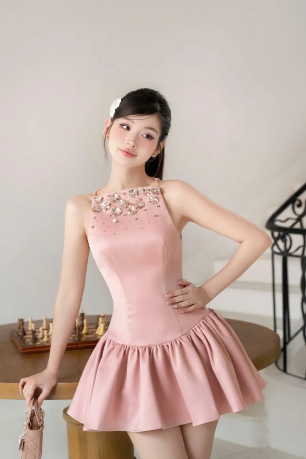 crystal embellished vest mini dress in pink Gloria Lanvin