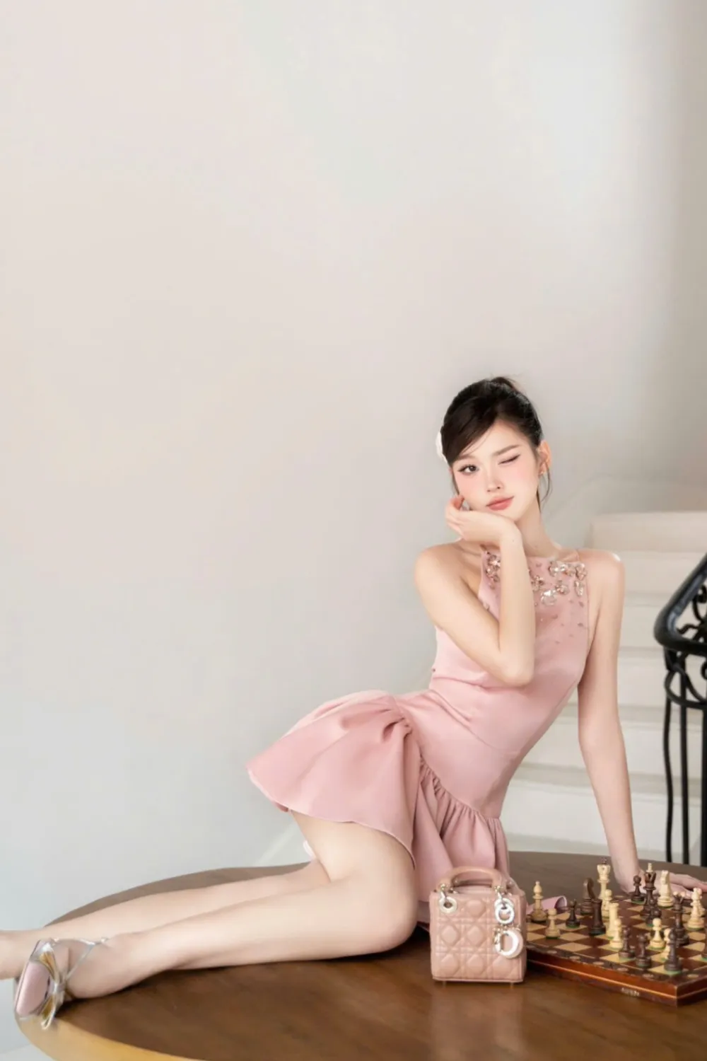 crystal embellished vest mini dress in pink Gloria Lanvin