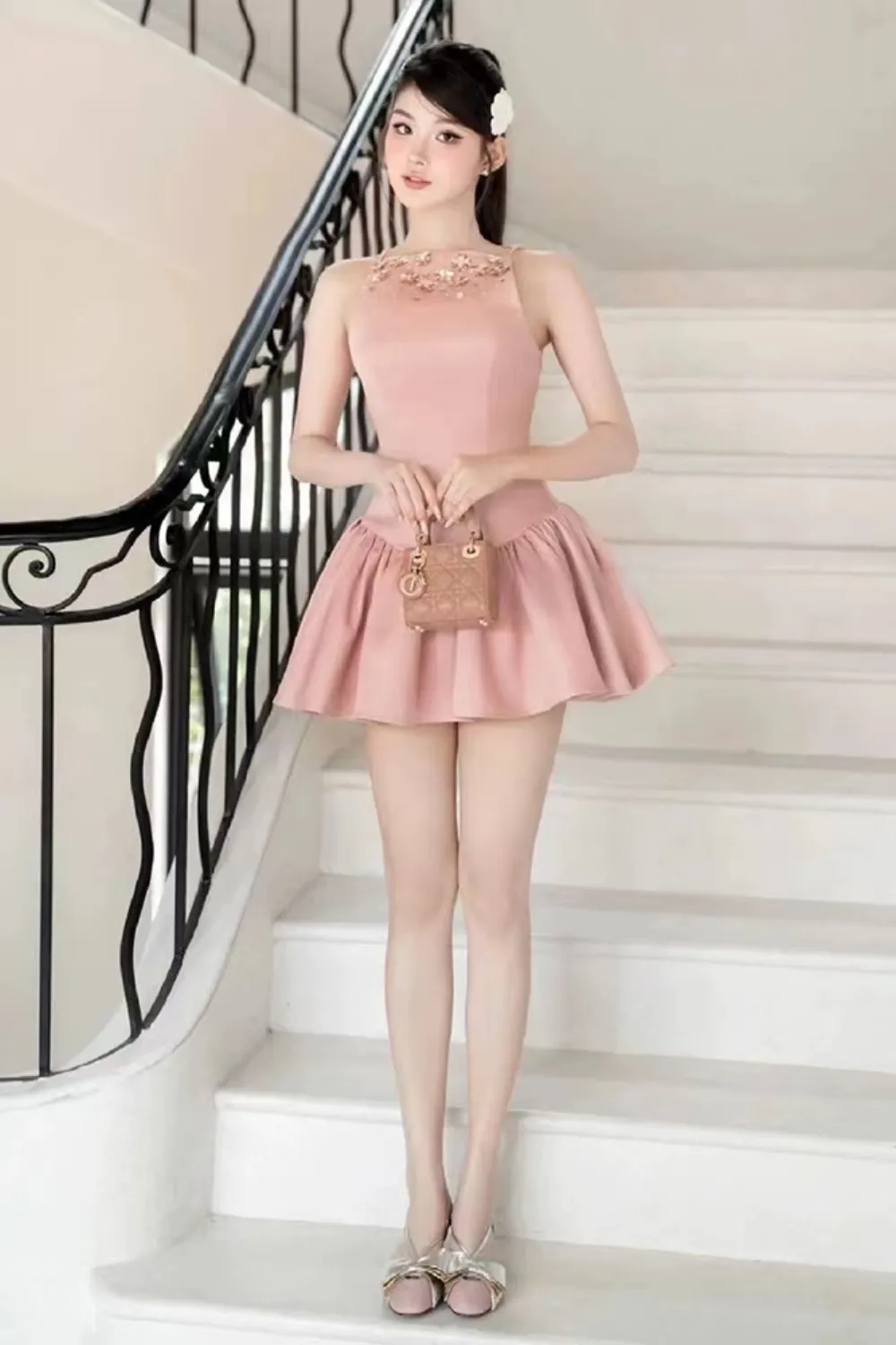 crystal embellished vest mini dress in pink Gloria Lanvin