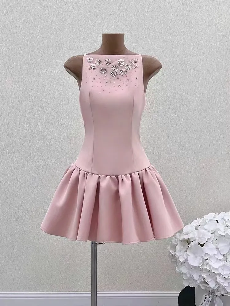 crystal embellished vest mini dress in pink Gloria Lanvin