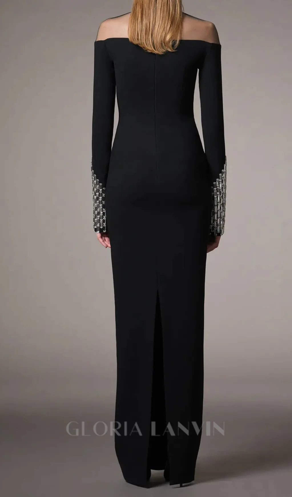 crystal embellishments Black crpe maxi dress Gloria Lanvin
