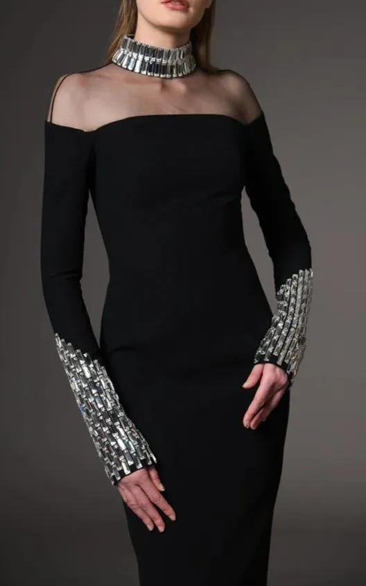 crystal embellishments Black crpe maxi dress Gloria Lanvin