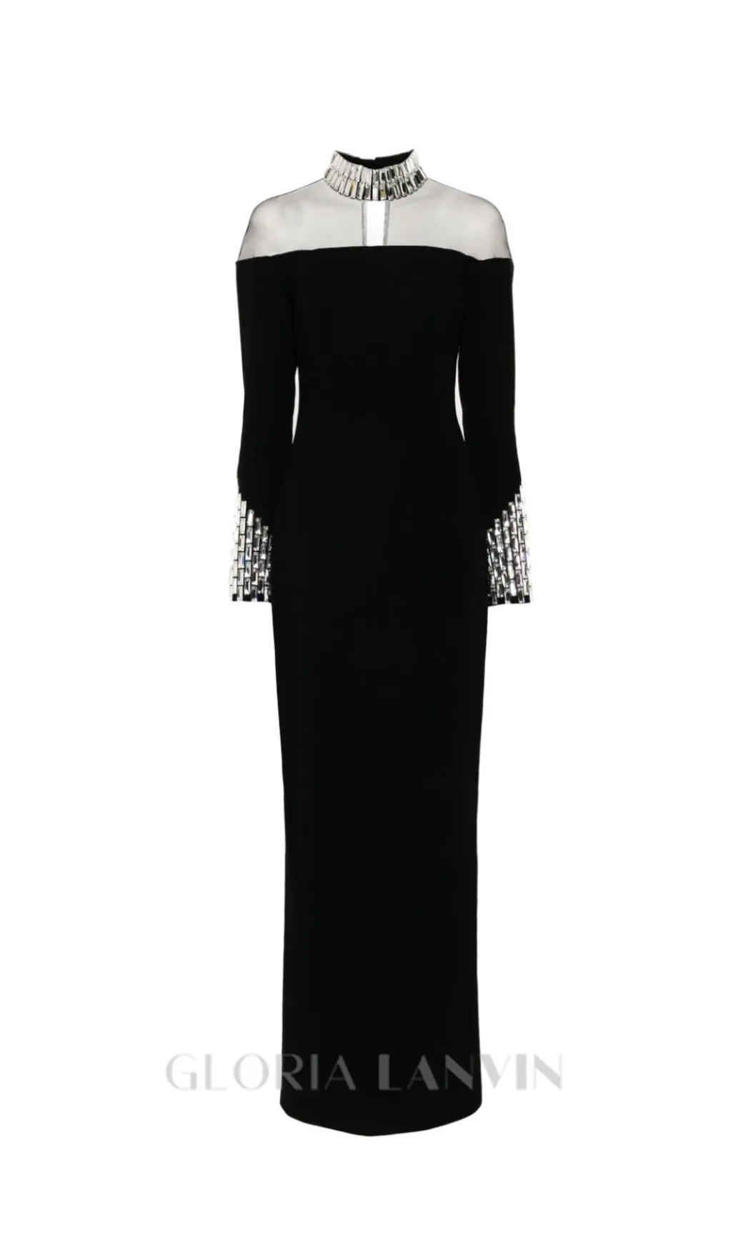 crystal embellishments Black crpe maxi dress Gloria Lanvin