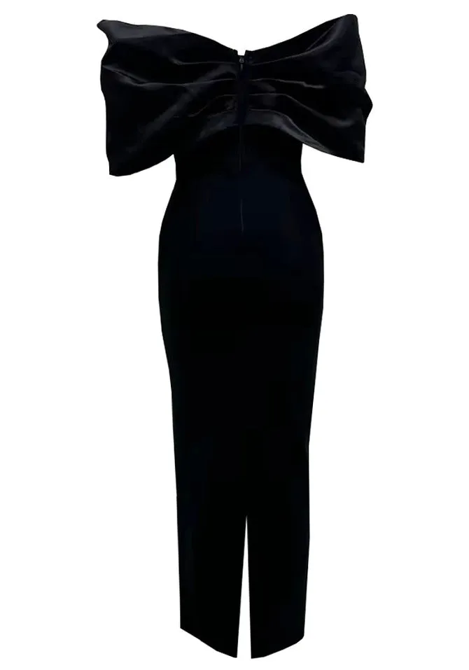 draped bardot crystal detail maxi dress in black Gloria Lanvin