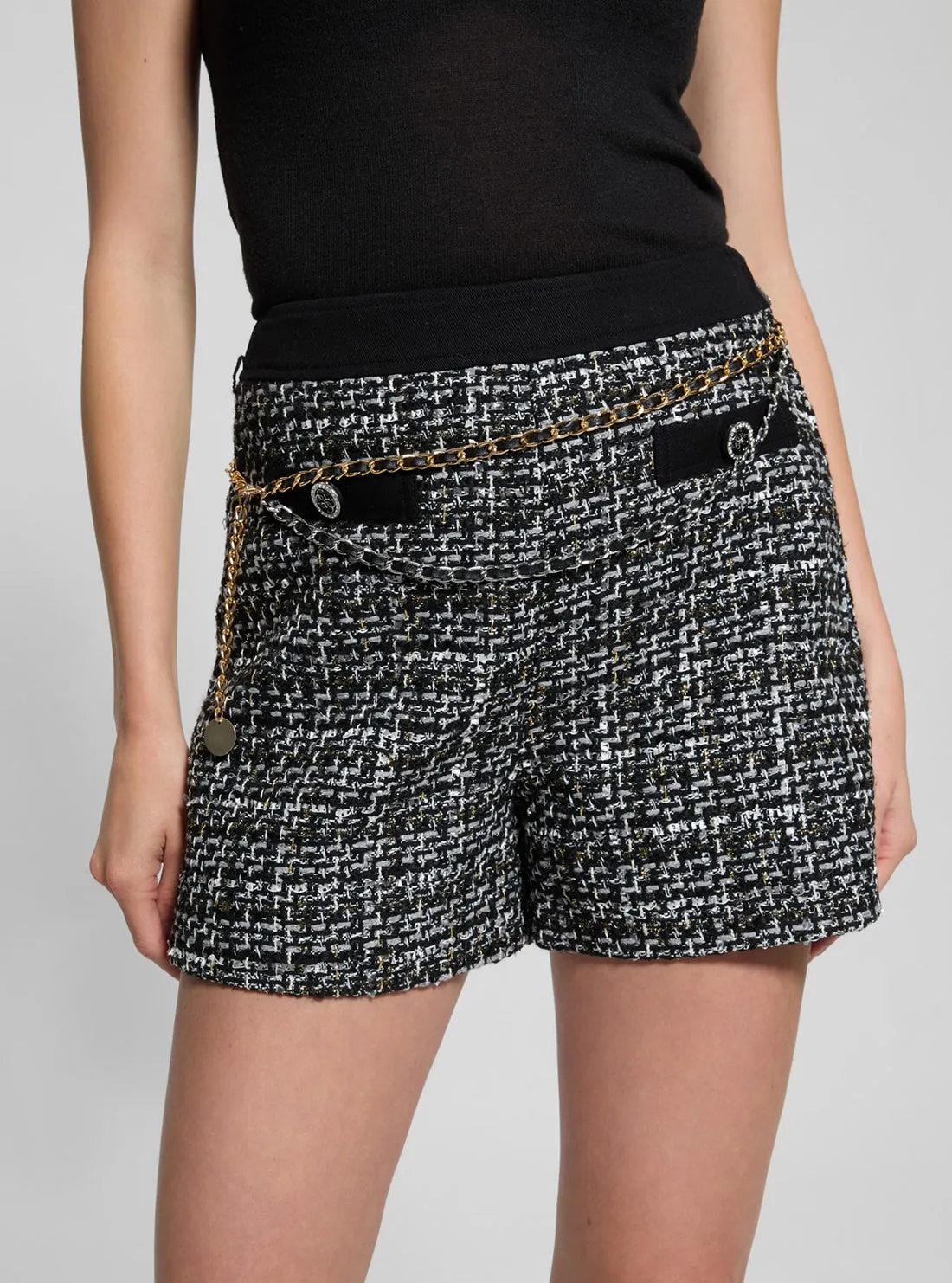 Eco Grey Yvonne Mix Denim Tweed Shorts Guess
