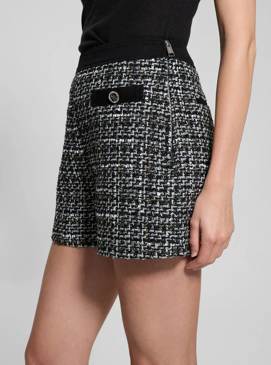 Eco Grey Yvonne Mix Denim Tweed Shorts Guess