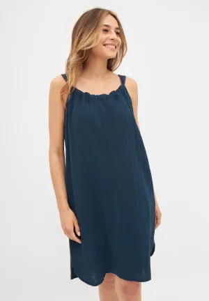 ELIF organic cotton muslin dress - Midnight Blue Givn Berlin
