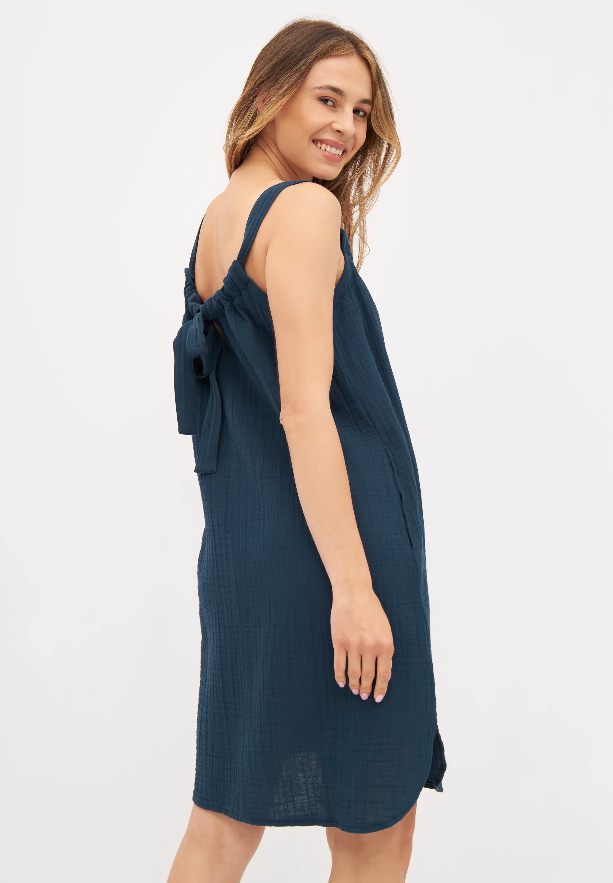 ELIF organic cotton muslin dress - Midnight Blue Givn Berlin