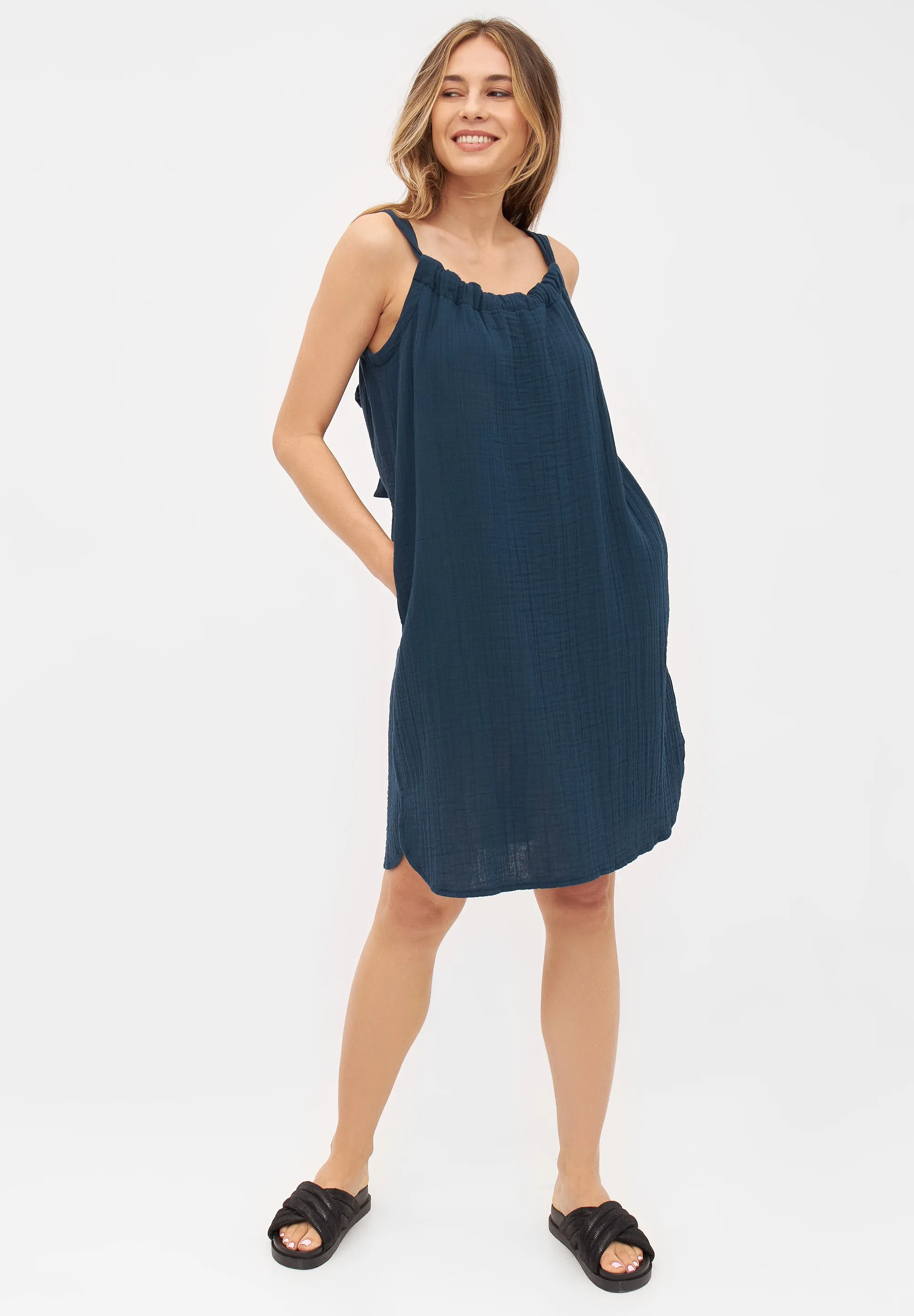 ELIF organic cotton muslin dress - Midnight Blue Givn Berlin