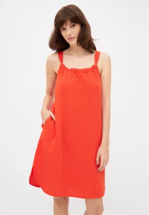 ELIF organic cotton muslin dress - Sunset Orange Givn Berlin
