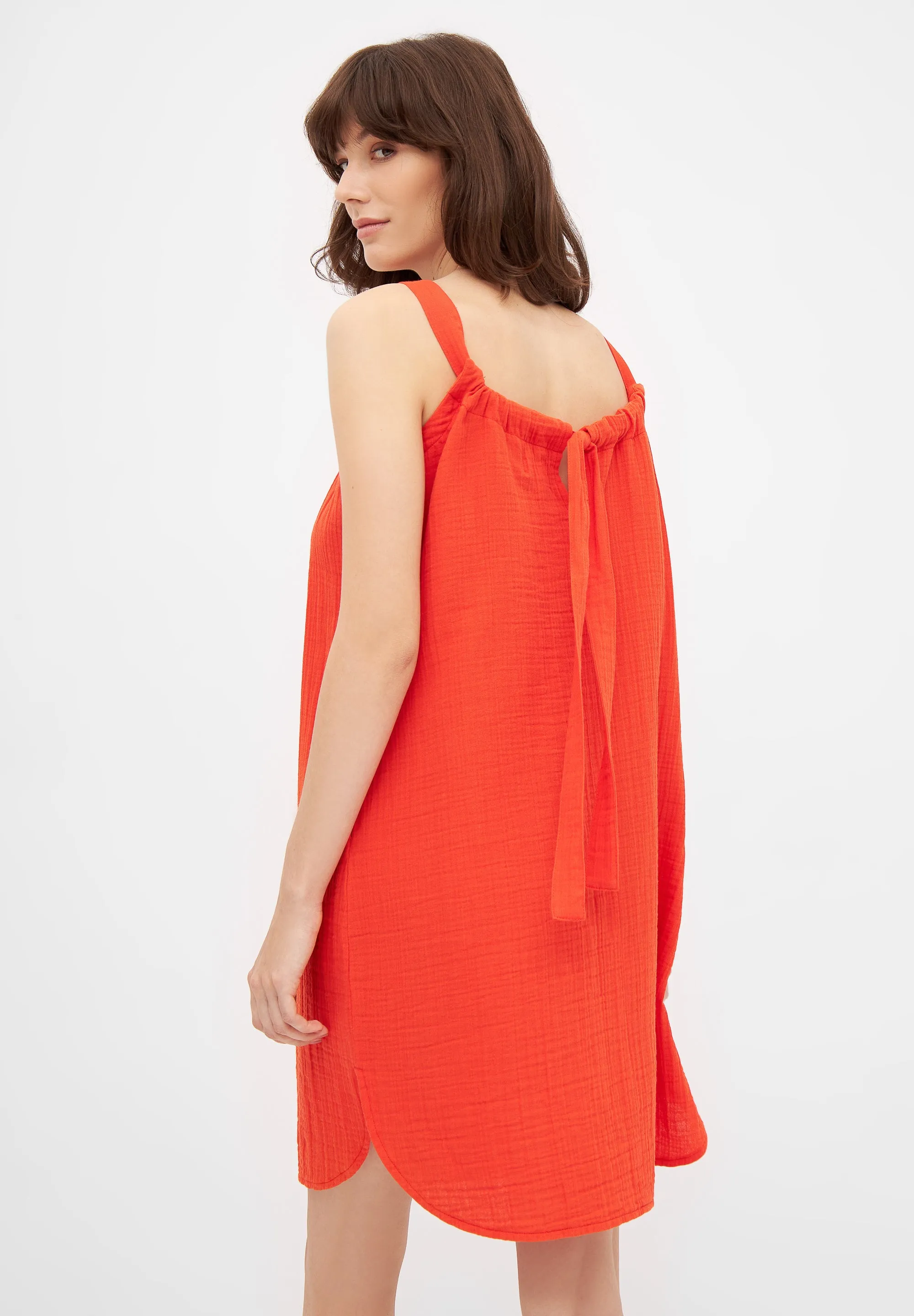 ELIF organic cotton muslin dress - Sunset Orange Givn Berlin