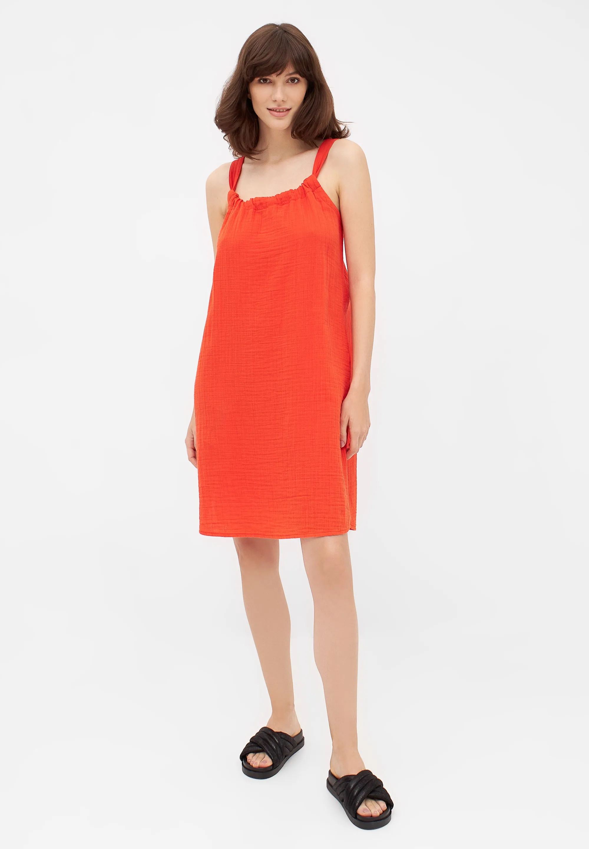 ELIF organic cotton muslin dress - Sunset Orange Givn Berlin