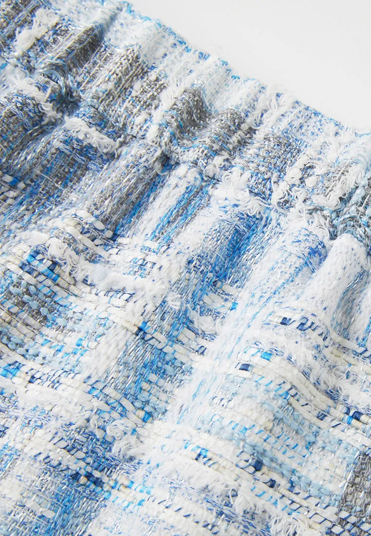 Embellished Frayed-hem Stripped Tweed Skirt