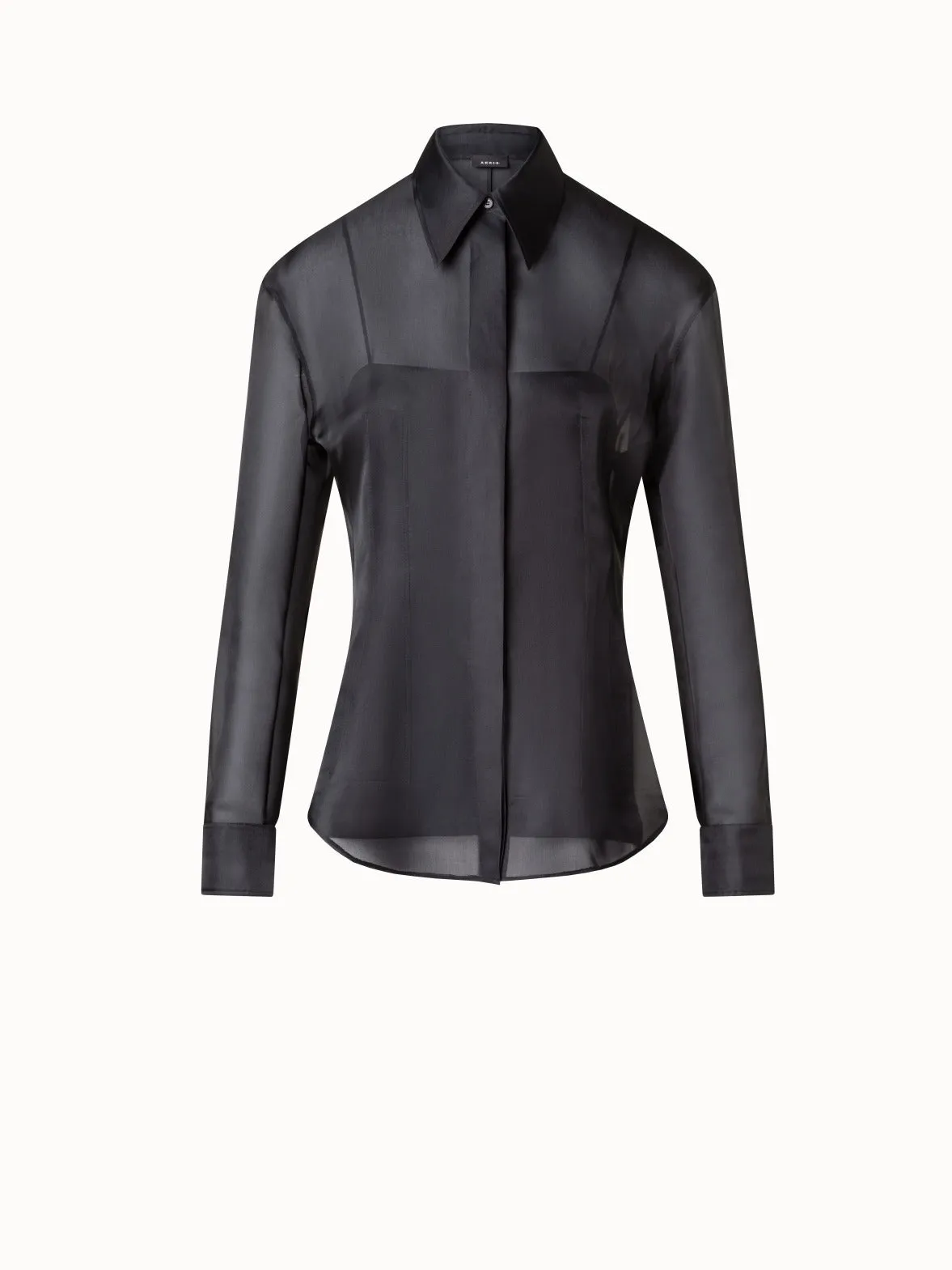 Fitted Semi-Sheer Silk Organza Blouse Akris