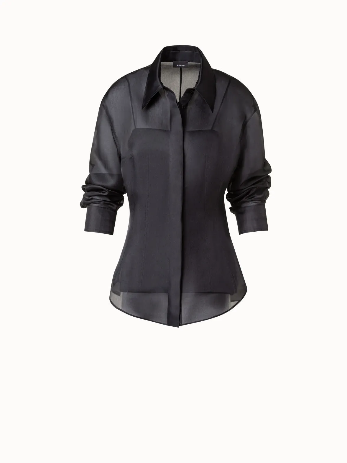 Fitted Semi-Sheer Silk Organza Blouse Akris