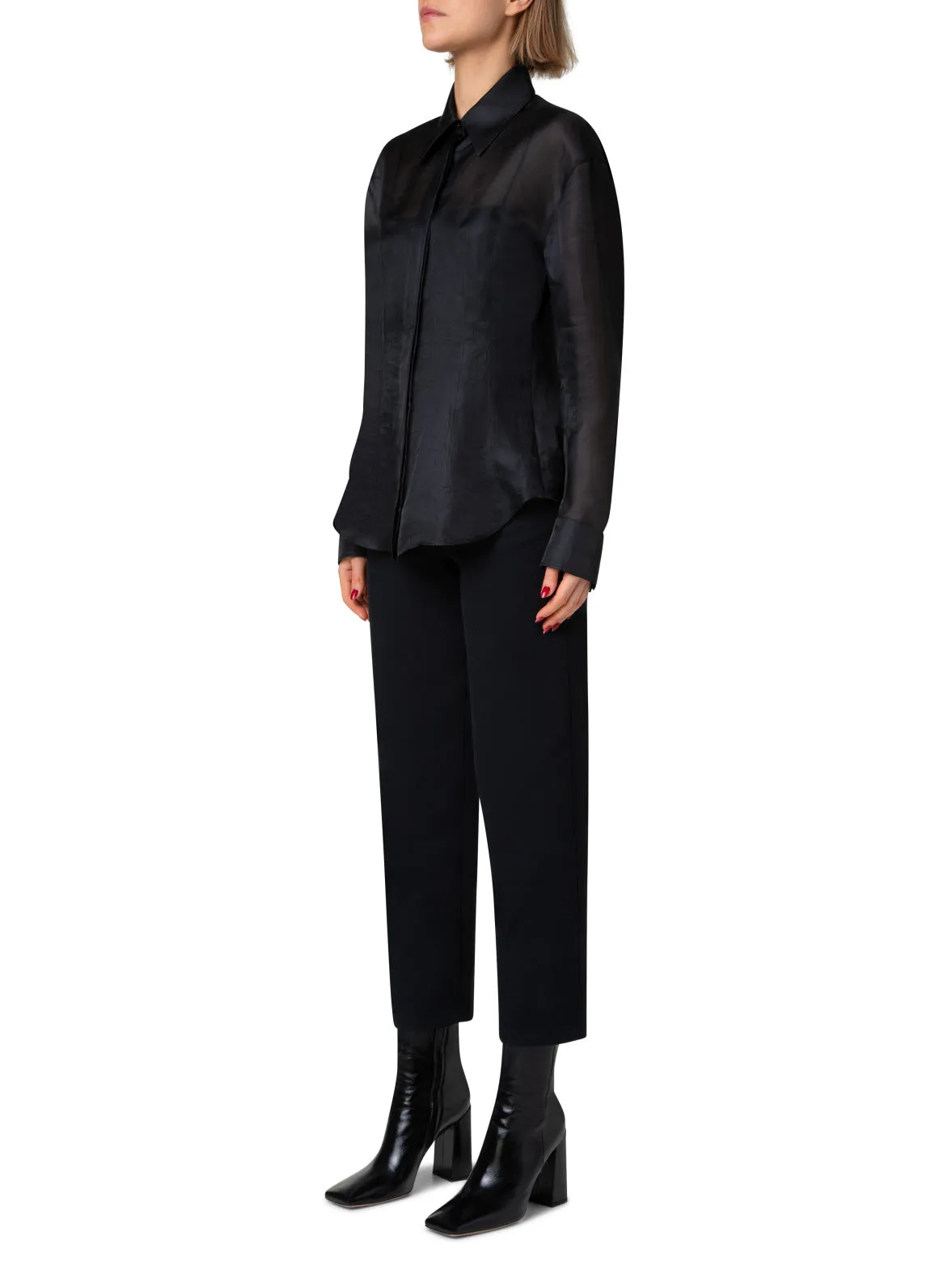 Fitted Semi-Sheer Silk Organza Blouse Akris
