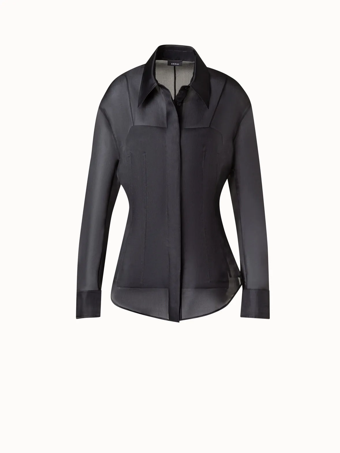 Fitted Semi-Sheer Silk Organza Blouse Akris