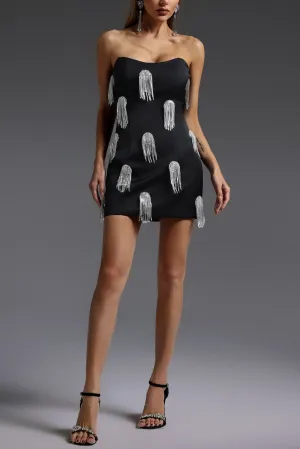 Flor Sleeveless Diamond Tassels Mini Dress in black Gloria Lanvin