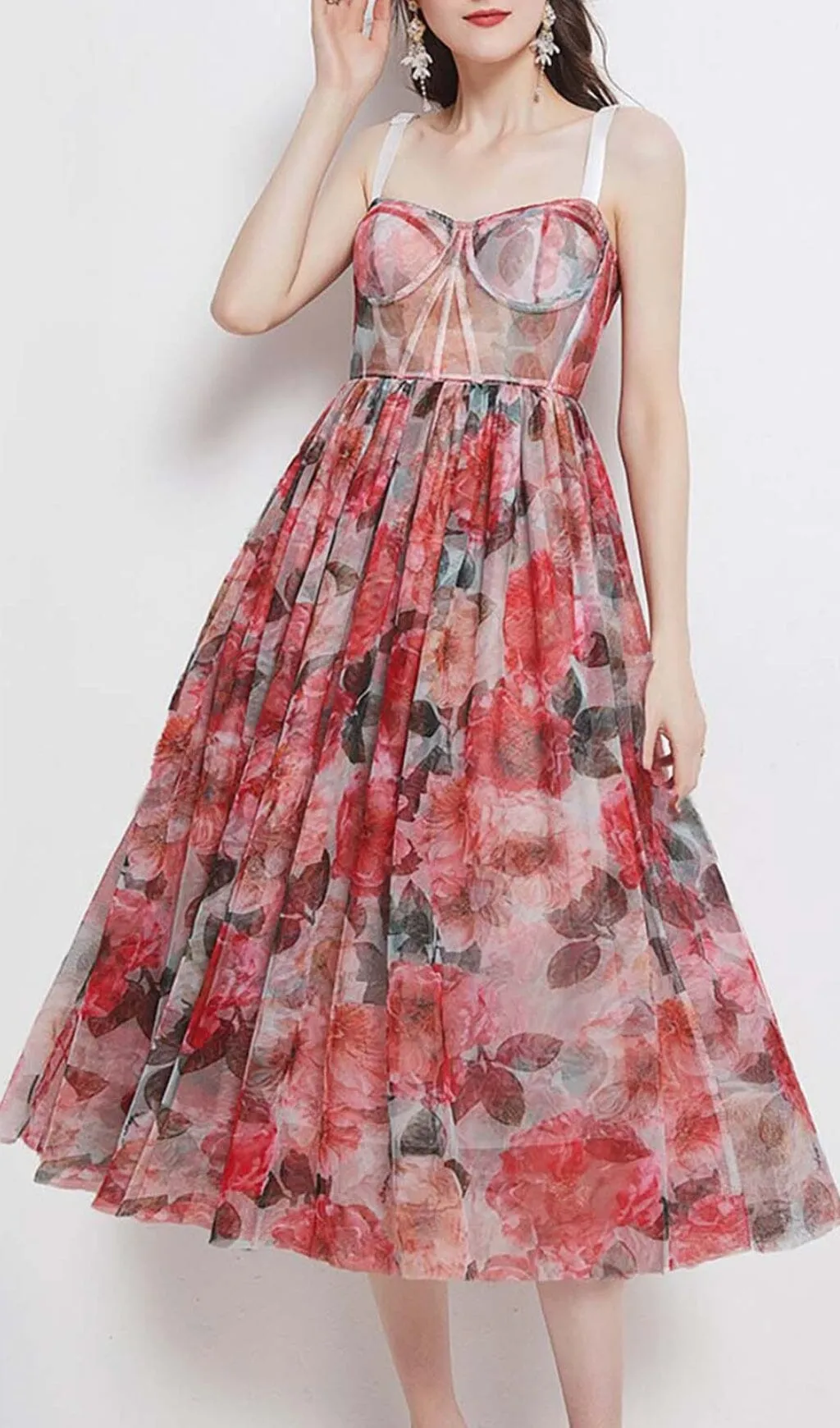 FLORAL-PRINT CORSET MIDI DRESS IN PINK Gloria Lanvin
