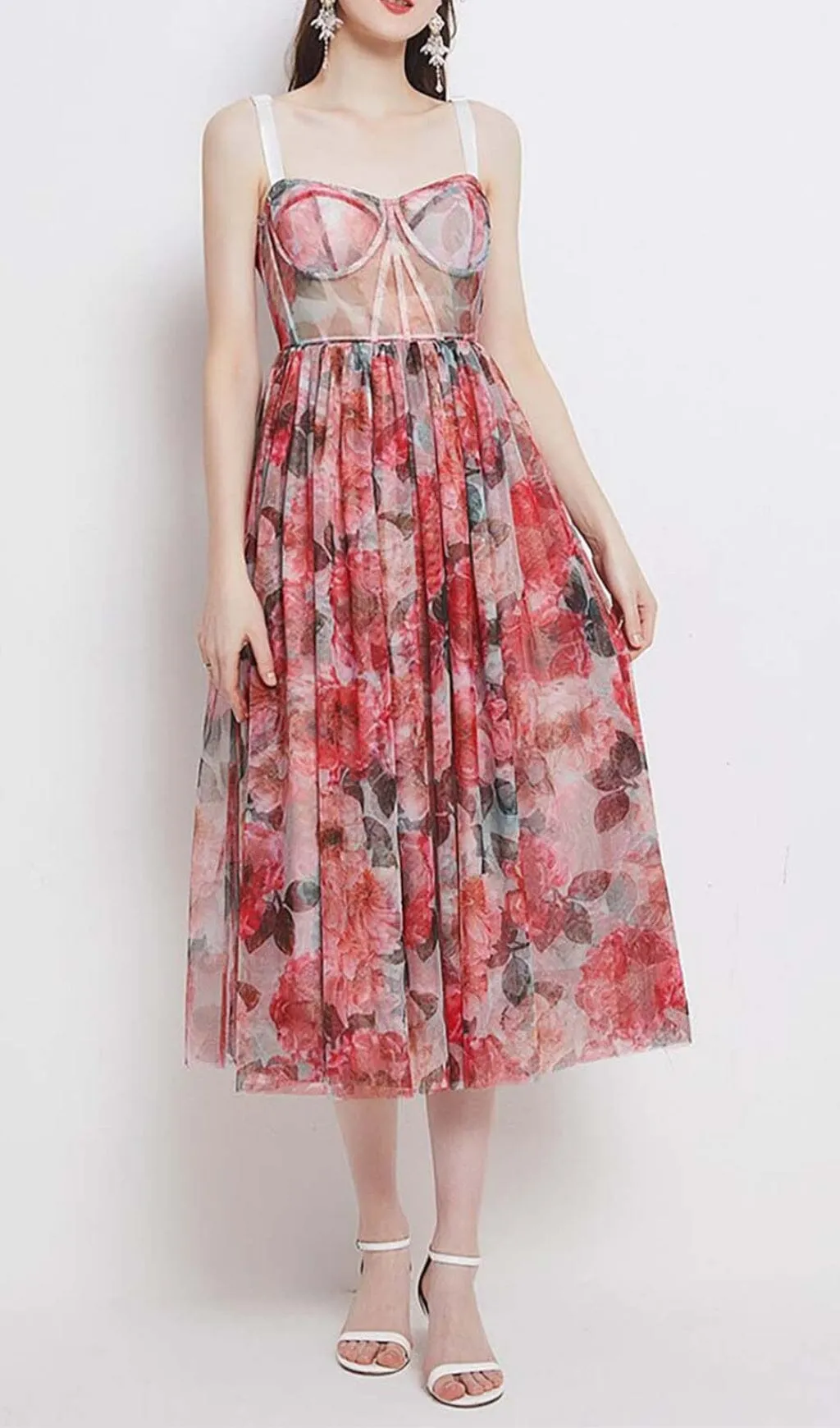 FLORAL-PRINT CORSET MIDI DRESS IN PINK Gloria Lanvin