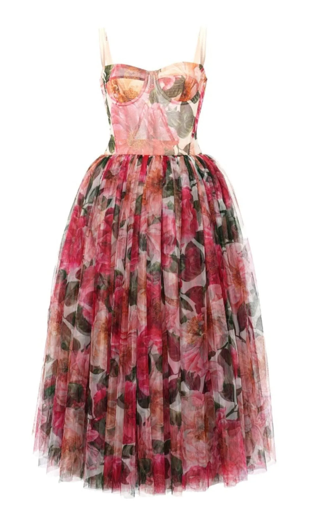 FLORAL-PRINT CORSET MIDI DRESS IN PINK Gloria Lanvin