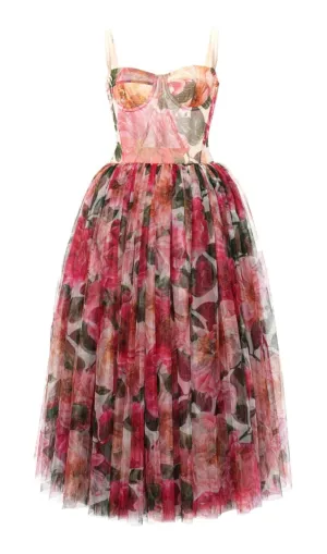 FLORAL-PRINT CORSET MIDI DRESS IN PINK Gloria Lanvin