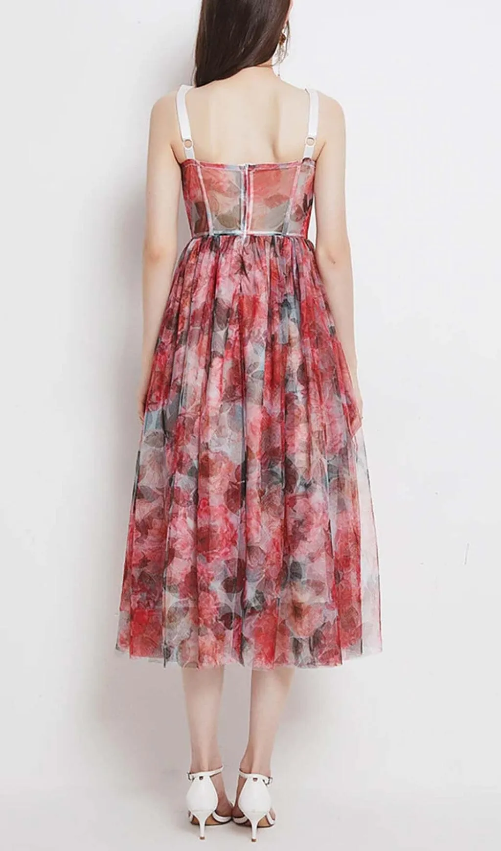 FLORAL-PRINT CORSET MIDI DRESS IN PINK Gloria Lanvin