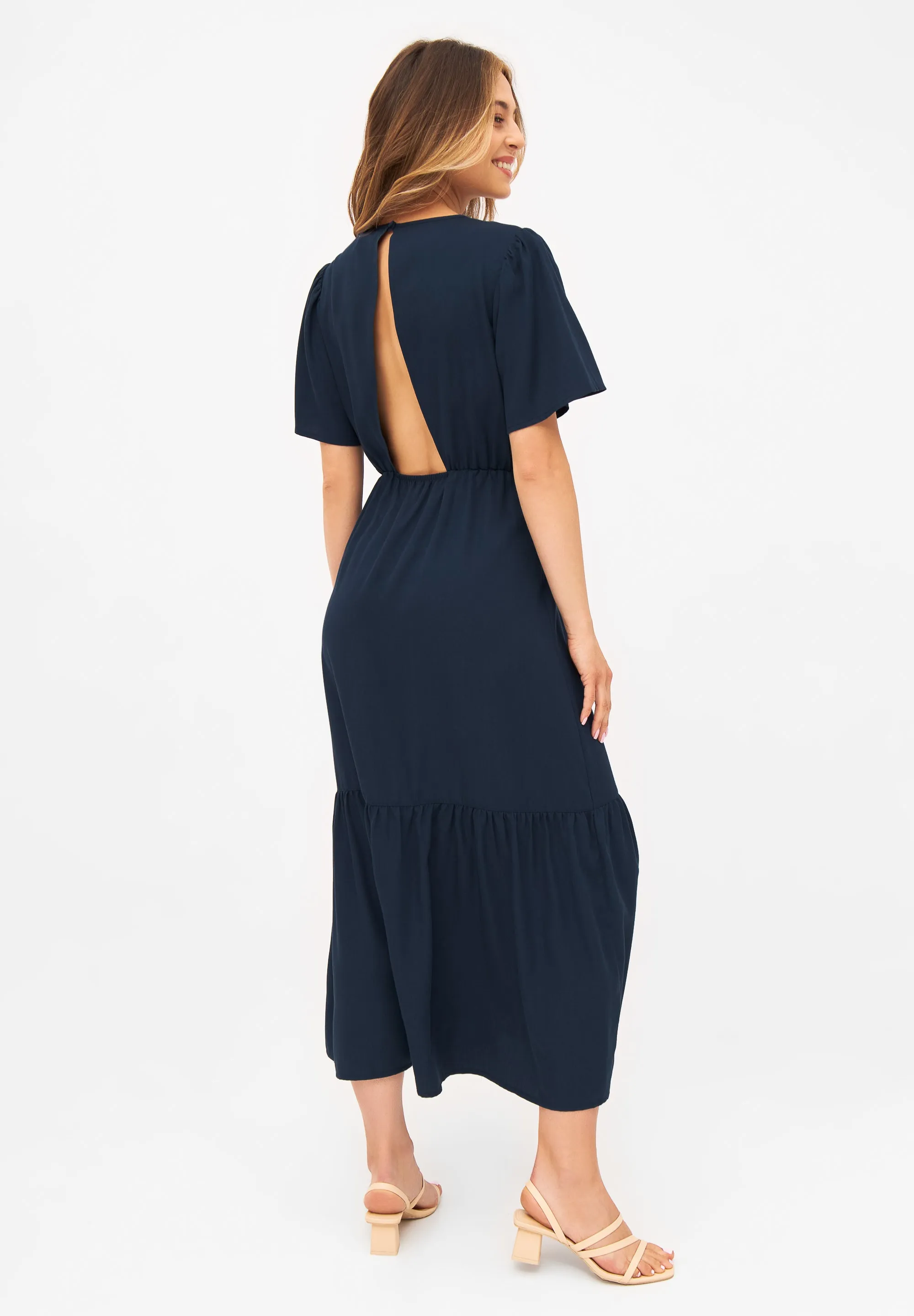 Flounce dress MARISSA in TENCEL™ REFIBRA™ Lyocell - Midnight Blue (Refibra) Givn Berlin