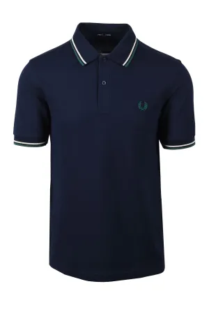 Fred Perry Twin Tipped Polo Dark Carbon/Ecru/Green